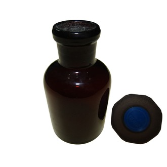BOTTLE REAGENT AMBER GLASS 60ml NARROW MOUTH & POLYSTOPPER