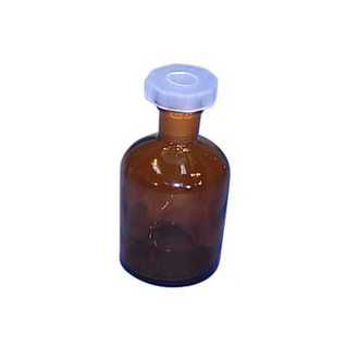 BOTTLE REAGENT AMBER GLASS 125ml NARROW MOUTH & POLYSTOPPER