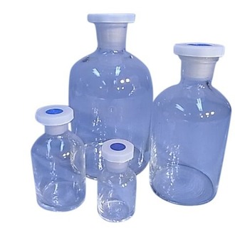 BOTTLE REAGENT CLEAR GLASS 60ml NARROW MOUTH & POLYSTOPPER