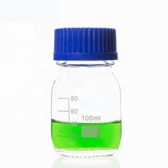 BOTTLE REAGENT GLASS GRADUATED WITH BLUE SCREW CAP 100ml
