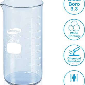 BEAKER BOROSILICATE GLASS GRADUATED 500ML TALL FORM OMSON BRAND