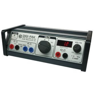 POWER SUPPLY 'DIGI-PAK' 2-12V SW & 1-16V REG DIGITAL METER