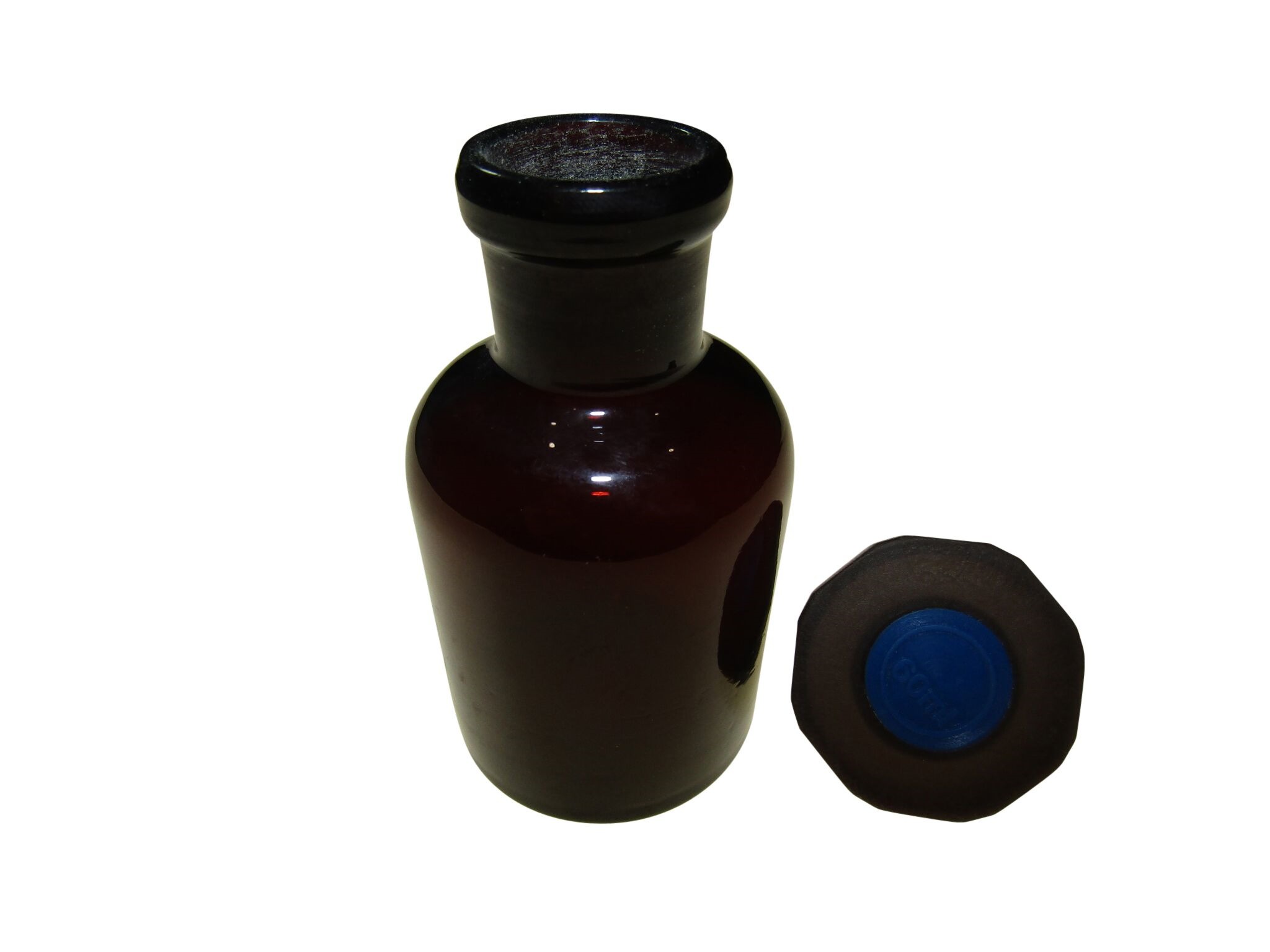 BOTTLE REAGENT AMBER GLASS 60ml NARROW MOUTH & POLYSTOPPER