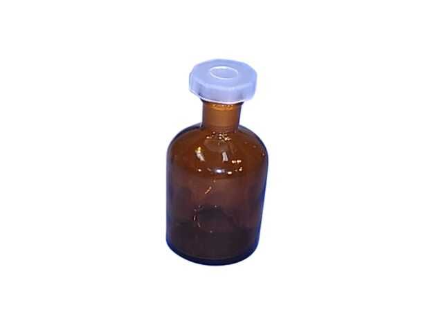 BOTTLE REAGENT AMBER GLASS 125ml NARROW MOUTH & POLYSTOPPER