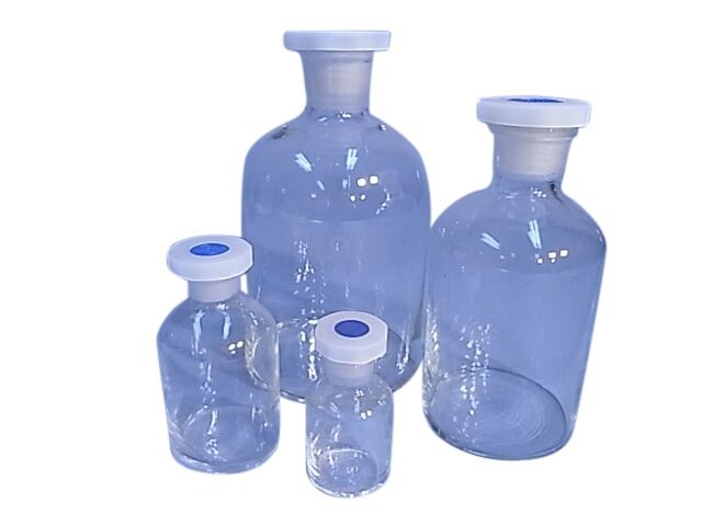 BOTTLE REAGENT CLEAR GLASS 60ml NARROW MOUTH & POLYSTOPPER