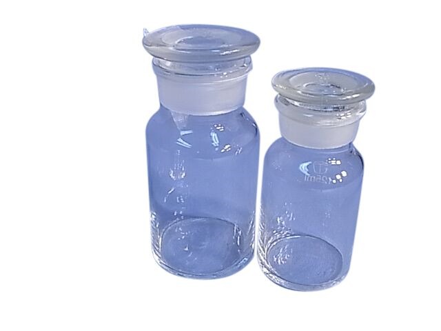 BOTTLE REAGENT CLEAR GLASS 125ml WIDE MOUTH & GLASS STOPPER