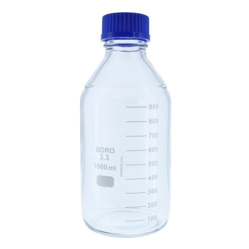 BOTTLE REAGENT GLASS GRADUATED WITH BLUE SCREW CAP 1000ml