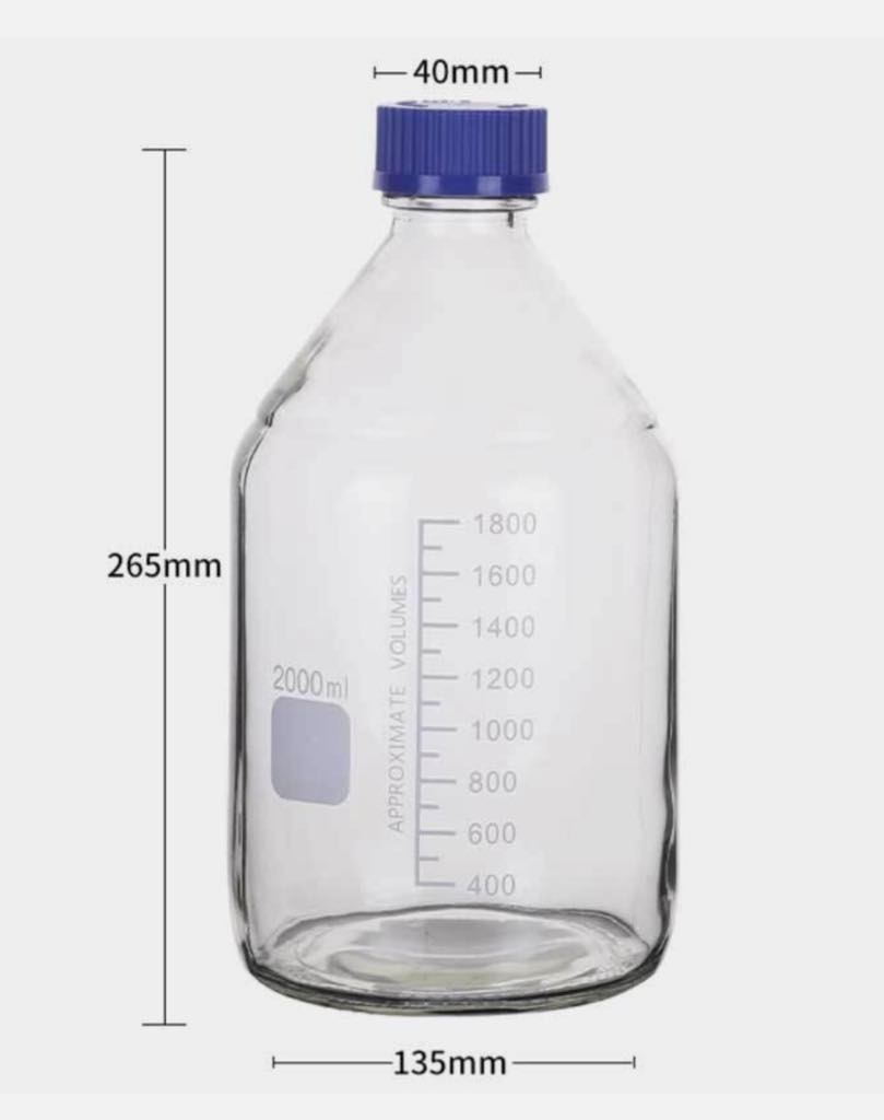 BOTTLE REAGENT GLASS GRADUATED WITH BLUE SCREW CAP 2000ml